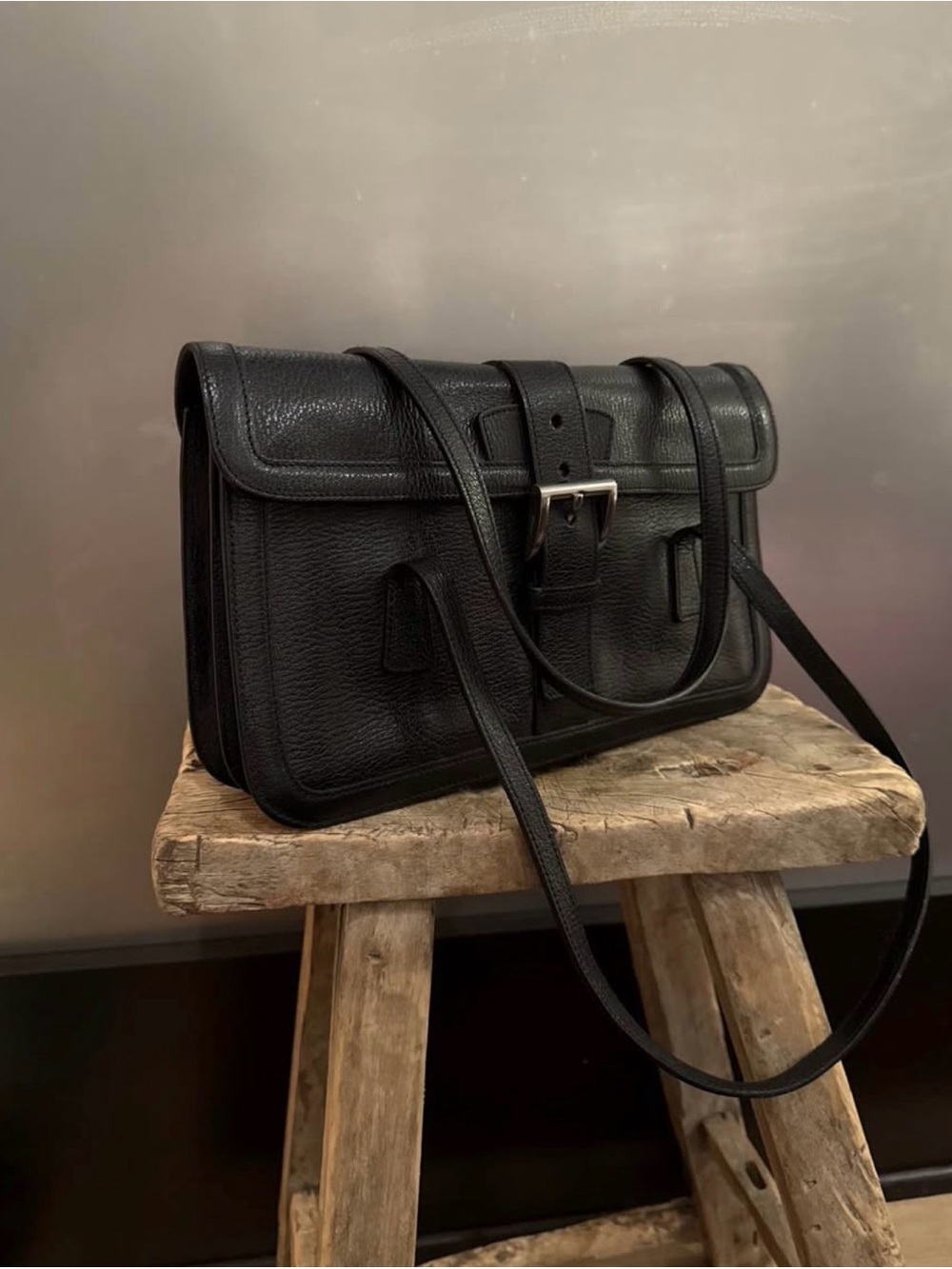 Authentic Prada Archive Vintage Black Baguette Satchel Shoulder Bag Leather